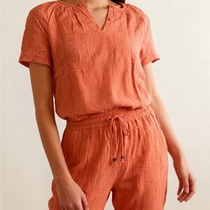 Women’s Rust Orange Short-Sleeve Jumpsuit